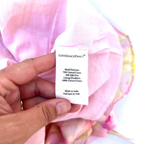 New LoveShackFancy Fabienne Cotton Silk Ruffle Mini Dress Pink Floral Size 4 - Picture 11 of 11